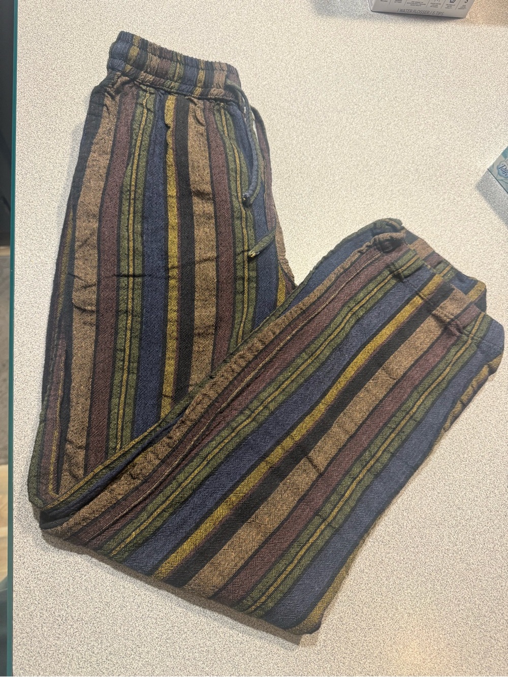 EARTHBOUND Striped Lounge Trousers in Olive, Blue & Brown